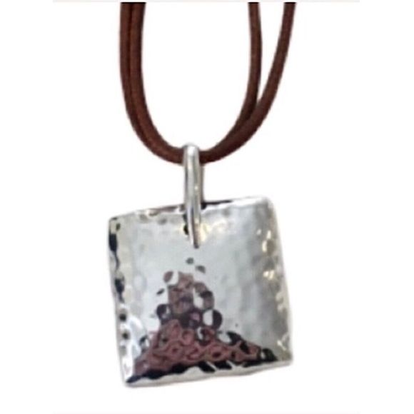 SILPADA Sterling Silver Square Hammered Puffed Pendant On Leather Necklace - Picture 5 of 9